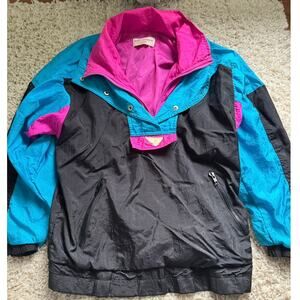 Geoffrey Hunter Sports Petites 1980s Windbreaker Blue Pink Black